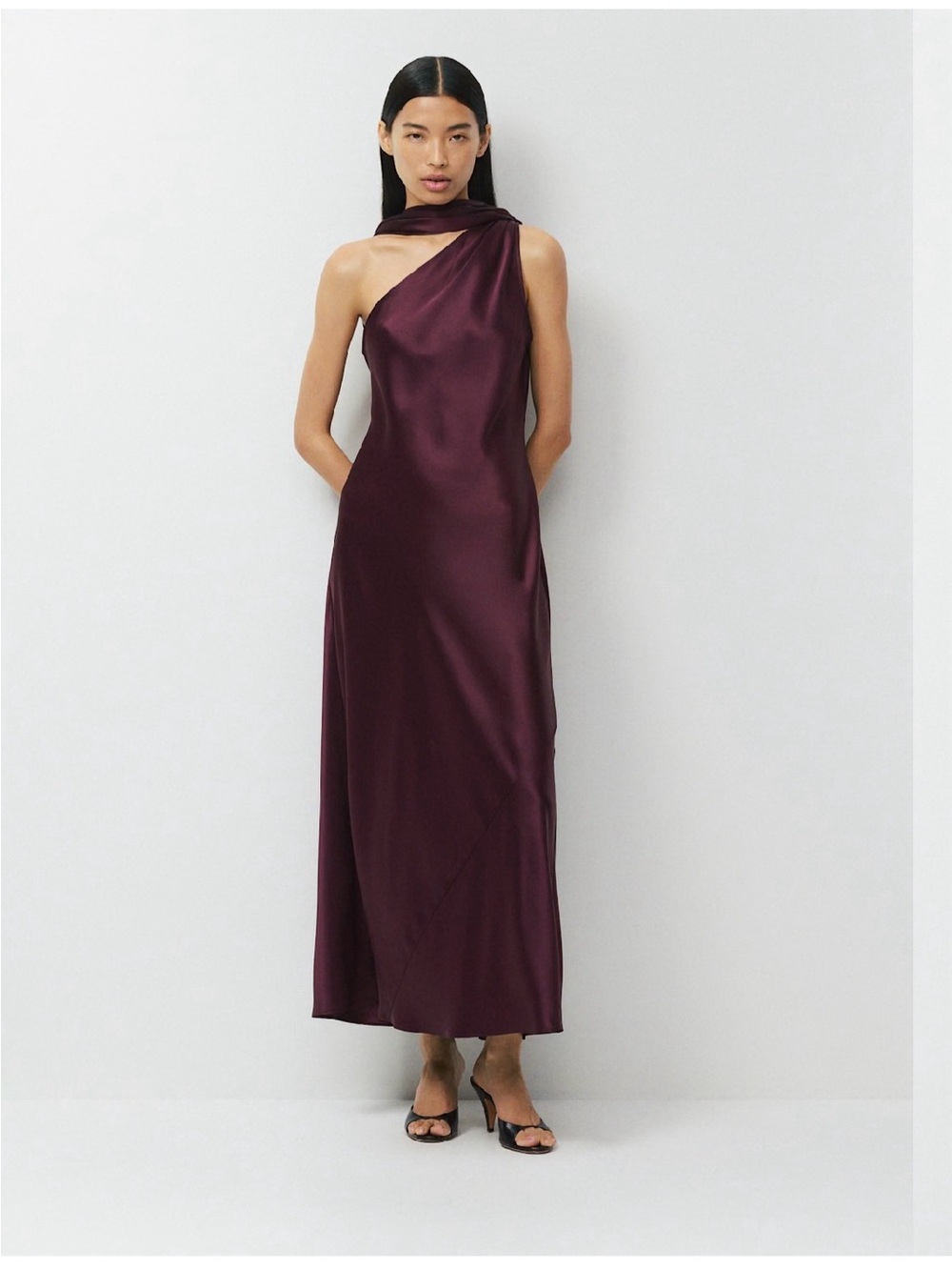 Aritzia Verve Satin Dress One-Shoulder